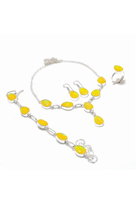 Natural Yellow Triplet Opal Gemstone 925 Sterling Silver Jewelry Set