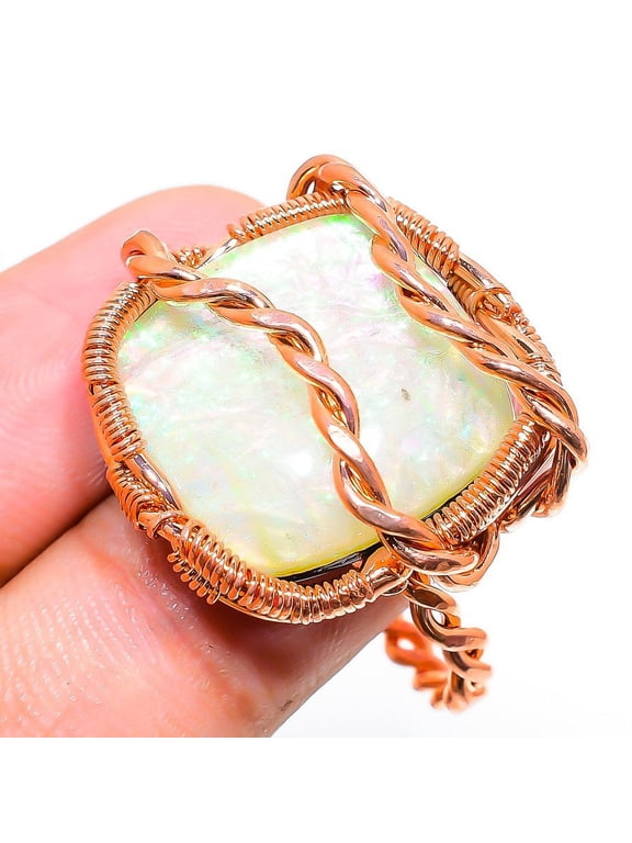 Natural Yellow Triplet Opal Gemstone Copper Wire Wrap Gift Ring Size 9