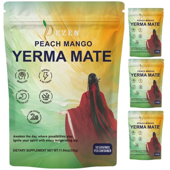 Natural Yerba Mate Supplement Drink Mix  Energy, Focus & Gut Health Support, Prebiotic Fiber + Probiotic Blend, Pack 4