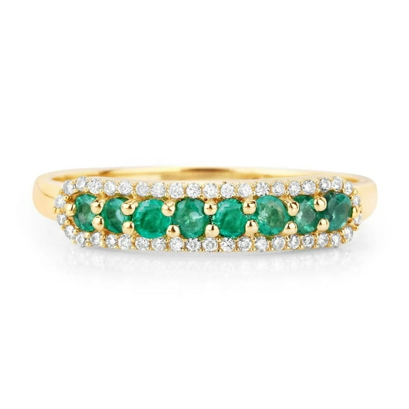 Natural Zambian Emerald Round Eternity Band Ring with White Diamonds in 14K Yellow Gold May Birthstone Ring Prong Setting Eternity Ring Green Gemstone Jewelry for Women