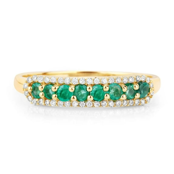 Natural Zambian Emerald Round Eternity Band Ring with White Diamonds in 14K Yellow Gold May Birthstone Ring Prong Setting Eternity Ring Green Gemstone Jewelry for Women