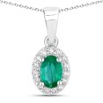 thumbnail image 1 of Fine Color Jewels Zambian Emerald & Lab Diamond Necklace 925 Sterling Silver Cable Chain May Birthstone Women’s, 1 of 5