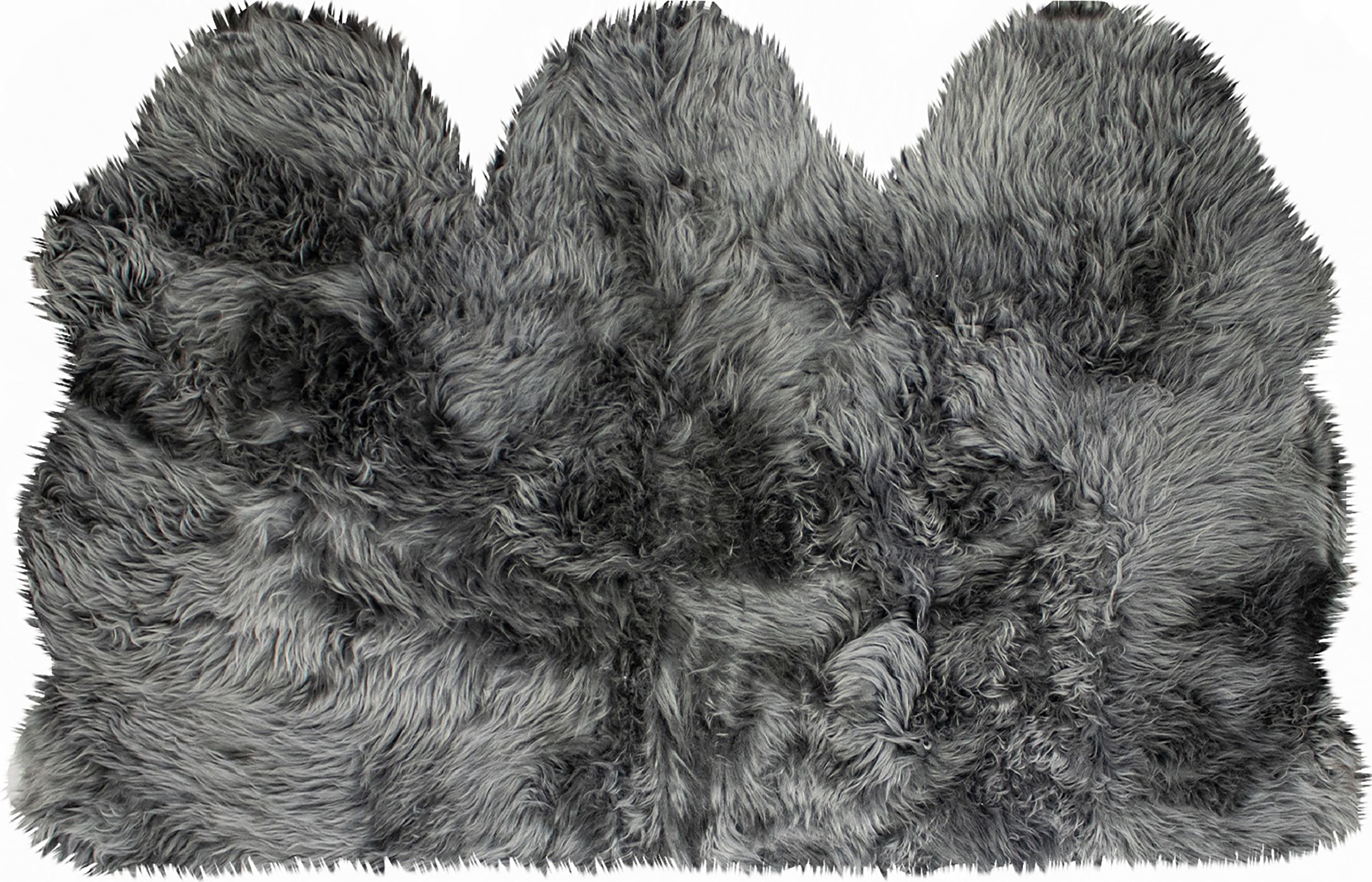 Handmade Gray Ombre Sheepskin Fur Rectangular Rug