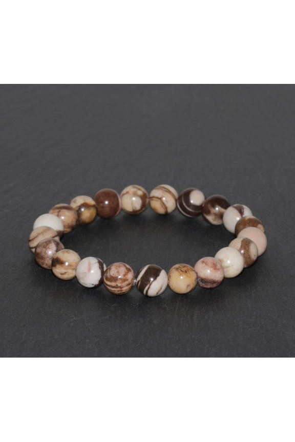 Natural Zebra Jasper 10mm Round Shape Smooth Cut Beads Stretchable Bracelet for Men & Women.