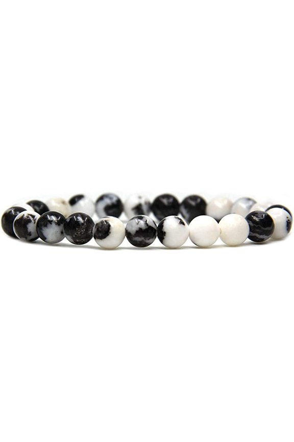 Natural Zebra Jasper Gemstone 8mm Round Beads Stretch Bracelet 7" Unisex