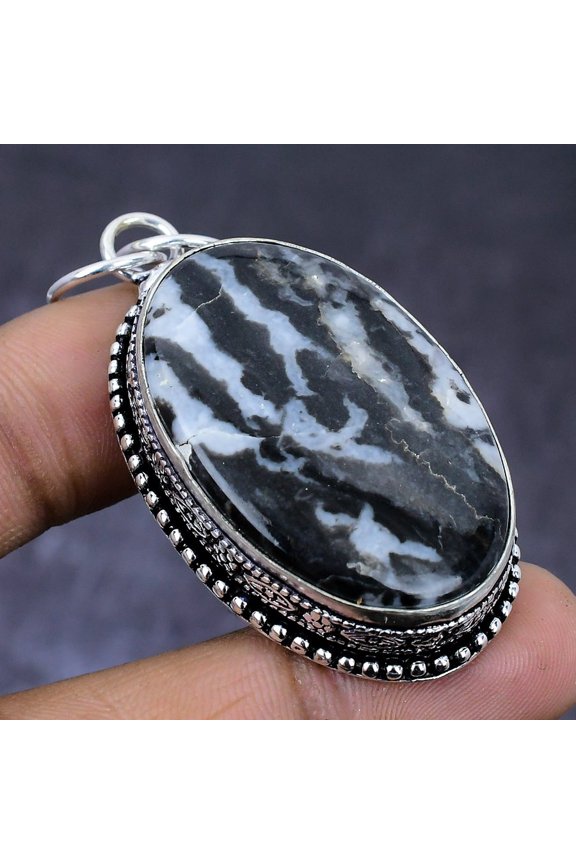 Natural Zebra Jasper Gemstone 925 Steling Silver Jewelry Pendant 2.25"