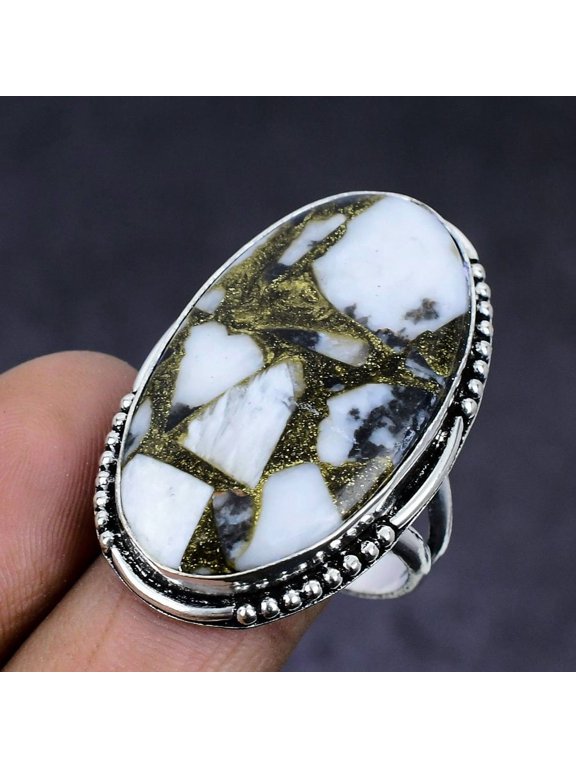 Natural Zebra Jasper Gemstone 925 Sterling Silver Jewelry Ring Size 10