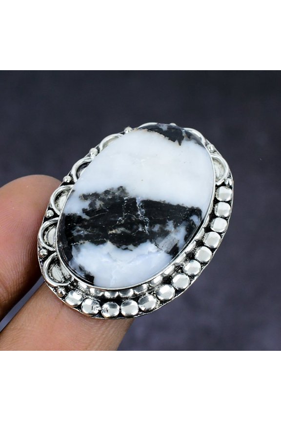 Natural Zebra Jasper Gemstone 925 Sterling Silver Jewelry Ring Size 10