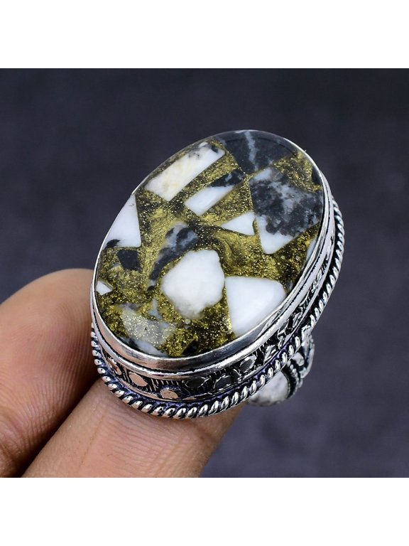 Natural Zebra Jasper Gemstone 925 Sterling Silver Jewelry Ring Size 7.5