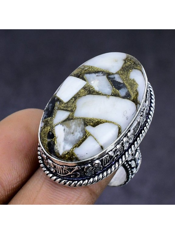 Natural Zebra Jasper Gemstone 925 Sterling Silver Jewelry Ring Size 8.5