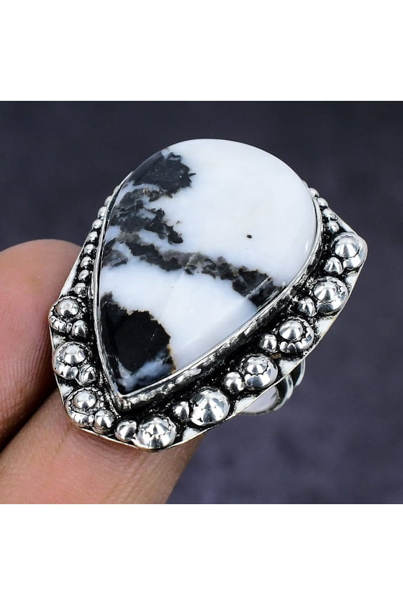 Natural Zebra Jasper Gemstone 925 Sterling Silver Jewelry Ring Size 9.5