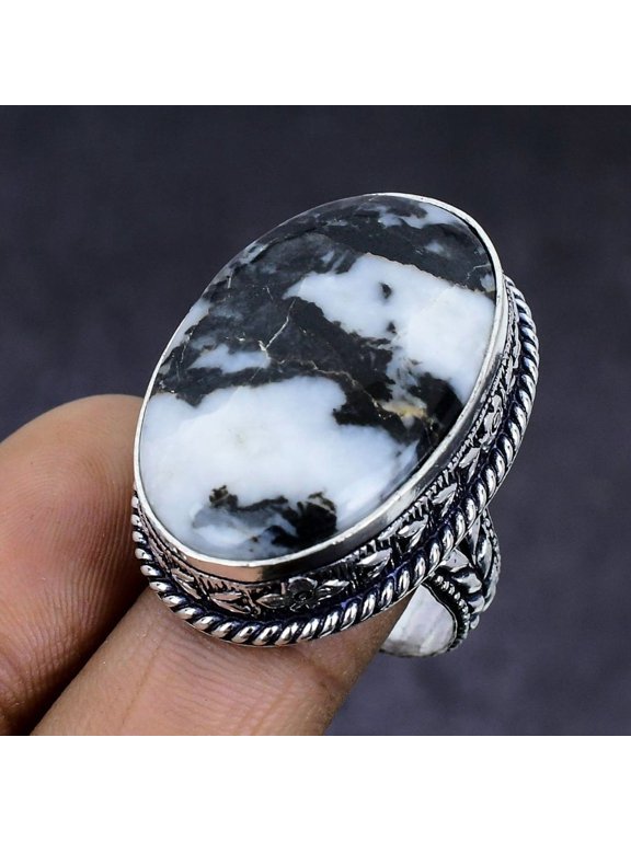 Natural Zebra Jasper Gemstone 925 Sterling Silver Jewelry Ring Size 9