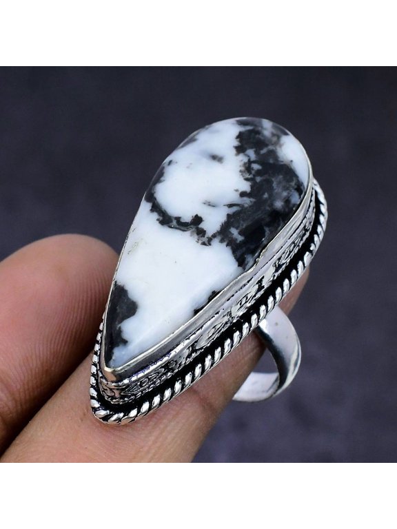 Natural Zebra Jasper Gemstone 925 Sterling Silver Jewelry Ring Size 9