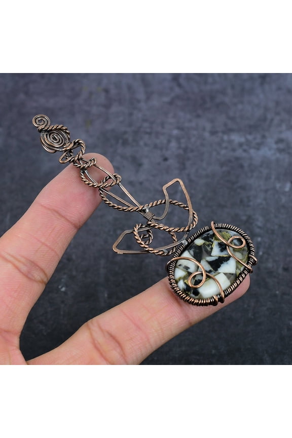 Natural Zebra Jasper Gemstone Copper Wire Wrap Jewelry Pendant 3.82"