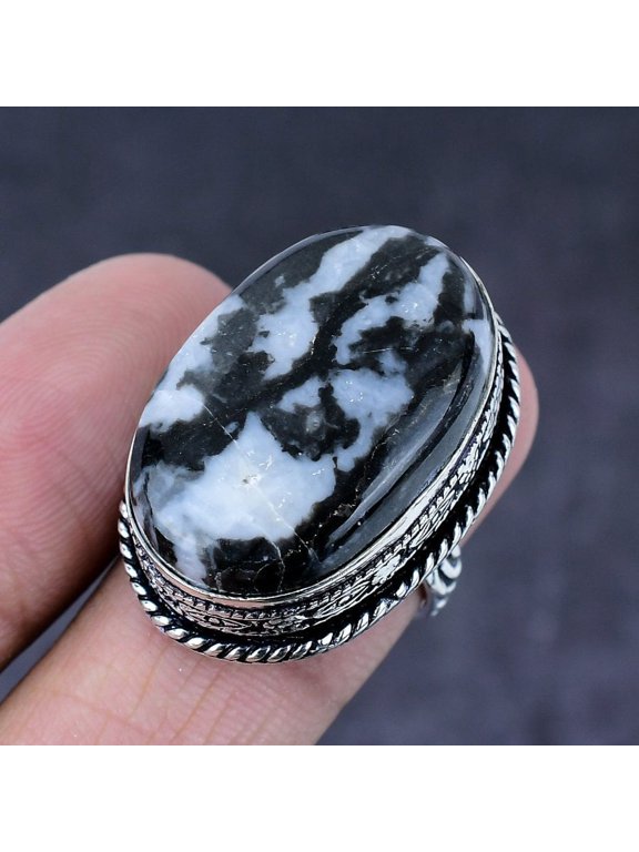 Natural Zebra Jasper Gemstone Handmade 925 Steling Silver Gift Ring Size 7