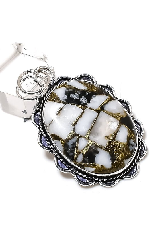 Natural Zebra Jasper Gemstone Handmade 925 Sterling Silver Pendant 2.17"