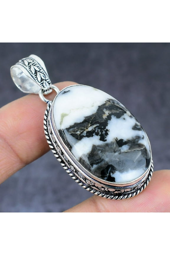Natural Zebra Jasper Gemstone Handmade 925 Sterling Silver Pendant 2.17"
