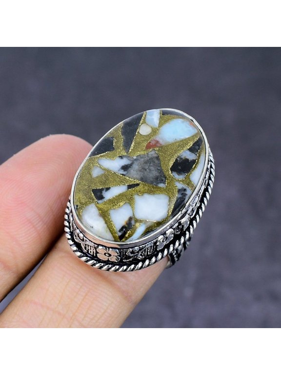 Natural Zebra Jasper Gemstone Handmade 925 Sterling Silver Ring Size 7