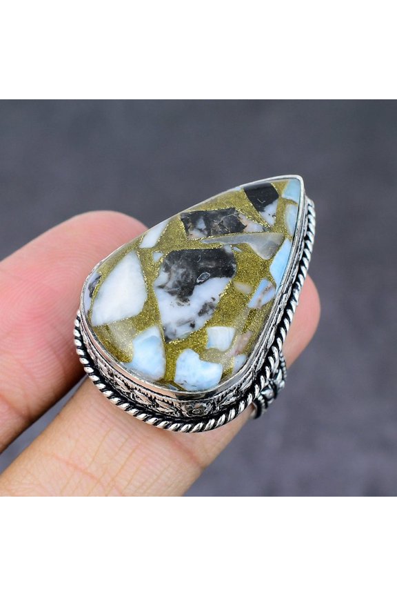 Natural Zebra Jasper Gemstone Handmade 925 Sterling Silver Ring Size 8