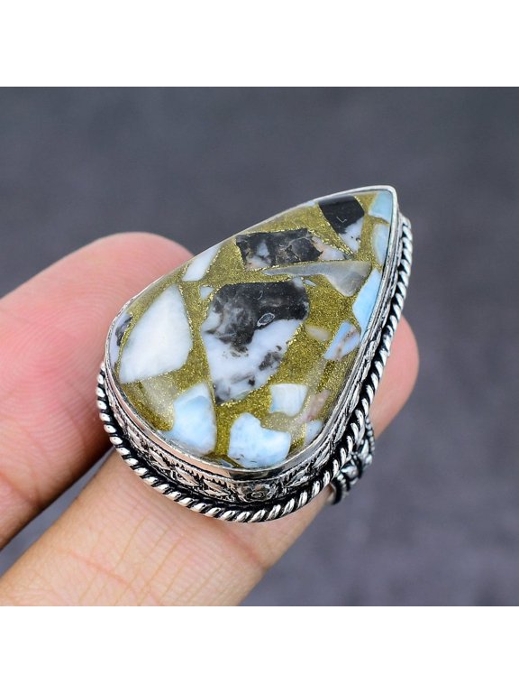 Natural Zebra Jasper Gemstone Handmade 925 Sterling Silver Ring Size 8