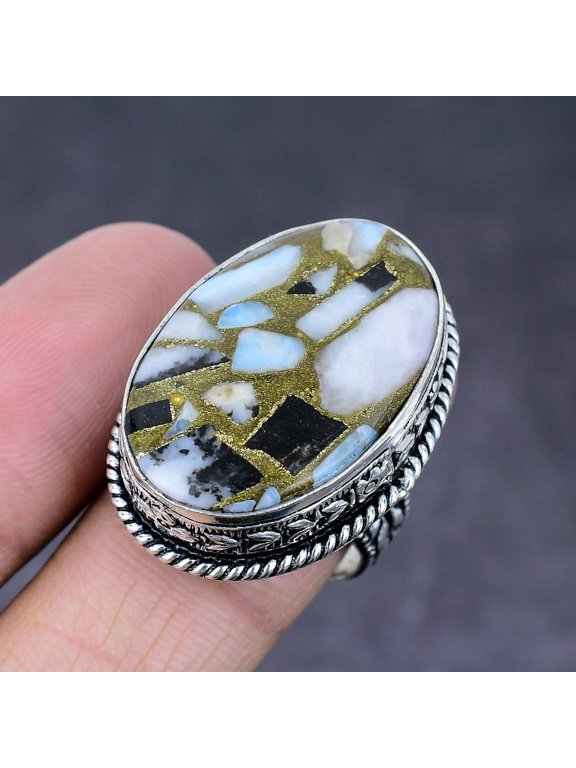 Natural Zebra Jasper Gemstone Handmade 925 Sterling Silver Ring Size 9