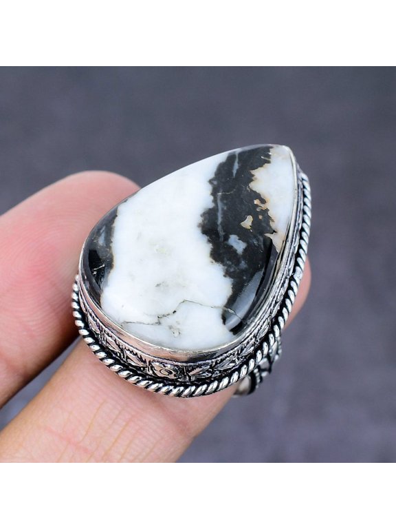 Natural Zebra Jasper Gemstone Handmade 925 Sterling Silver Ring Size 9