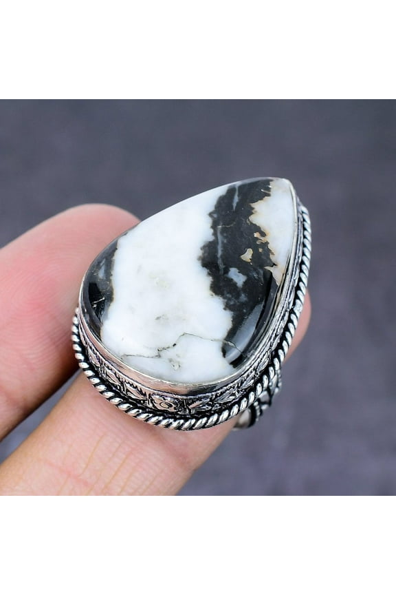 Natural Zebra Jasper Gemstone Handmade 925 Sterling Silver Ring Size 9