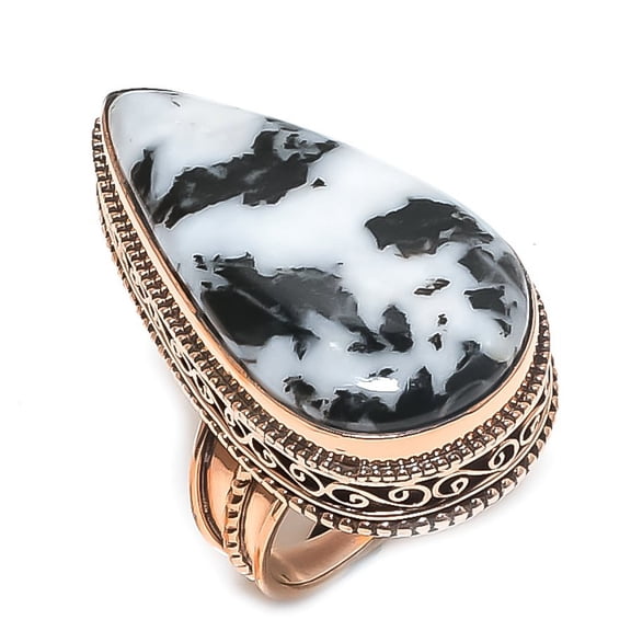Natural Zebra Jasper Gemstone Handmade Copper Jewelry Ring Size 8