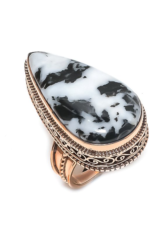 Natural Zebra Jasper Gemstone Handmade Copper Jewelry Ring Size 8