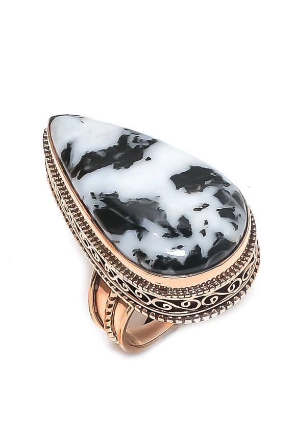 Natural Zebra Jasper Gemstone Handmade Copper Jewelry Ring Size 8