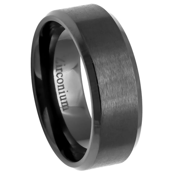 Natural Zirconium Metal Tone 8MM Brushed Center Beveled Edge Ring Size 10