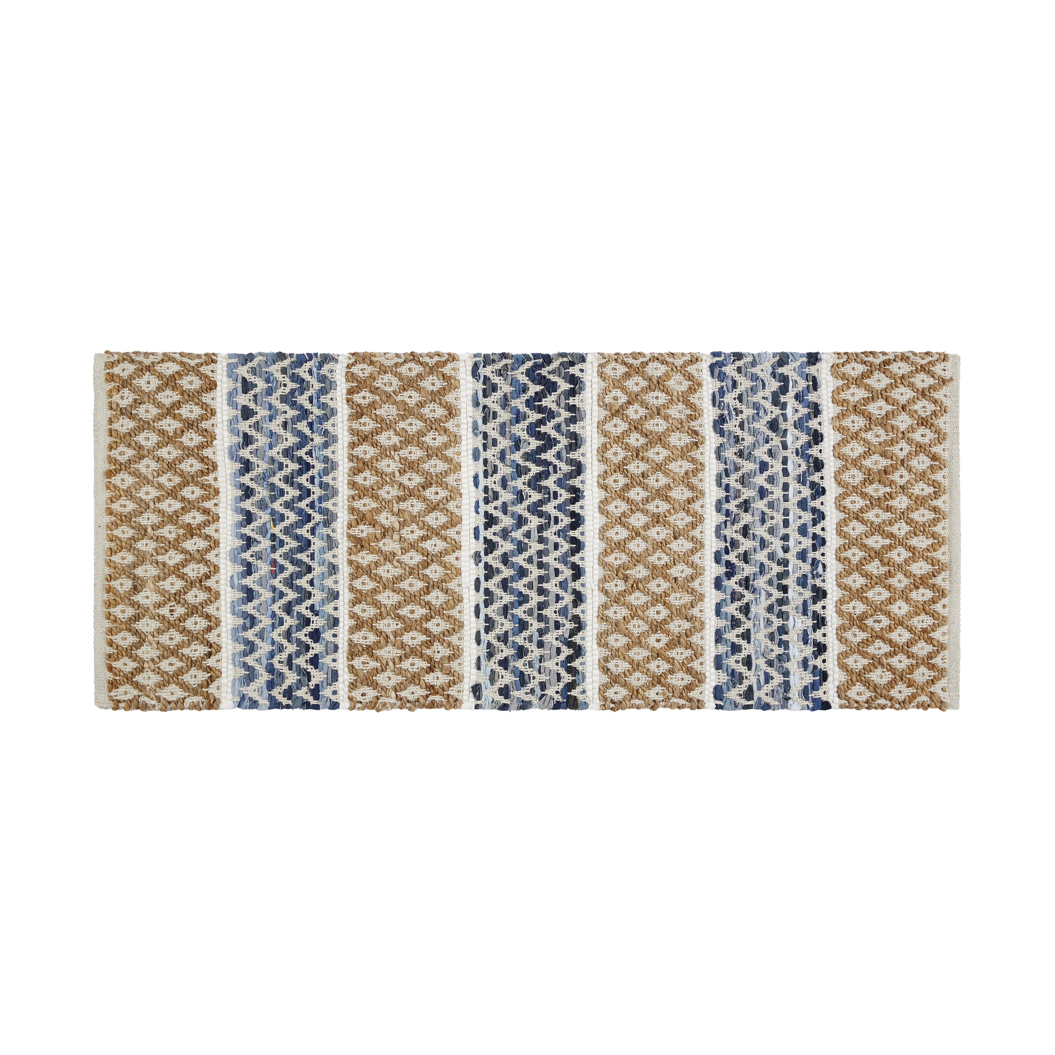 Natural and Blue Diamond Jute Accent Rug, 2' x 5'