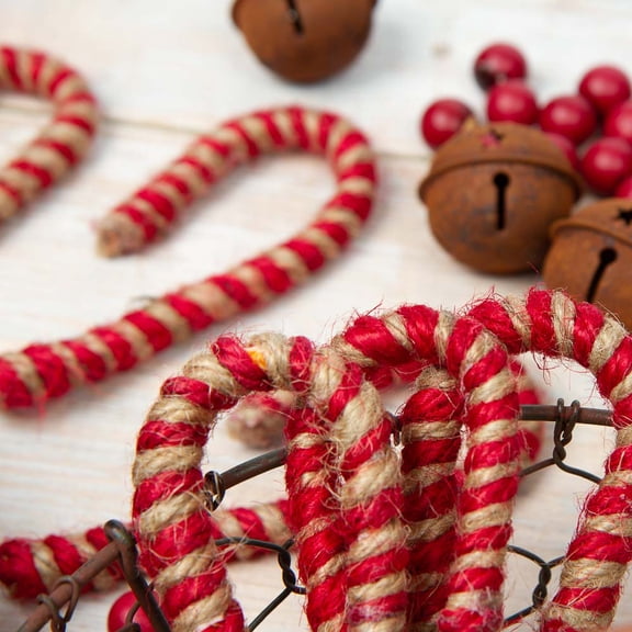 Factory Direct Craft Rustic Jute Candy Cane Ornaments, Primitive Farmhouse Christmas Tree Decorations, 24 Pack, 5-Inch