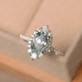 thumbnail image 1 of Natural aquamarine ring,sterling silver, oval cut gemstone,March birthstone ring,halo ring, 1 of 4