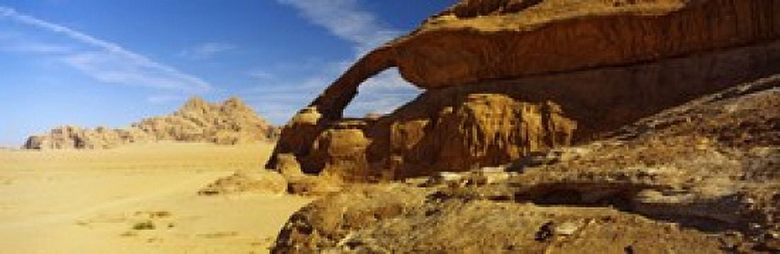 Natural arch Eye of the Eagle Arch Wadi Rum Jordan Canvas Art - Panoramic Images (18 x 6)