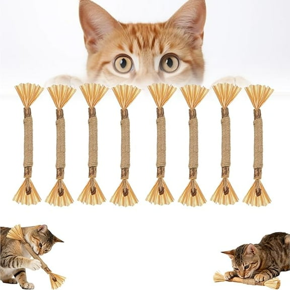 Natural cat Teeth chew stick Sticks, Natural Dental Sticks for Cats, Interactive Kitten Chew Playthings-10 Pack