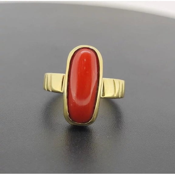 Natural certified 4-8ct red coral (moonga) gemstone ring in Sterling Silver metal for vedic astrology mars planet birthstone