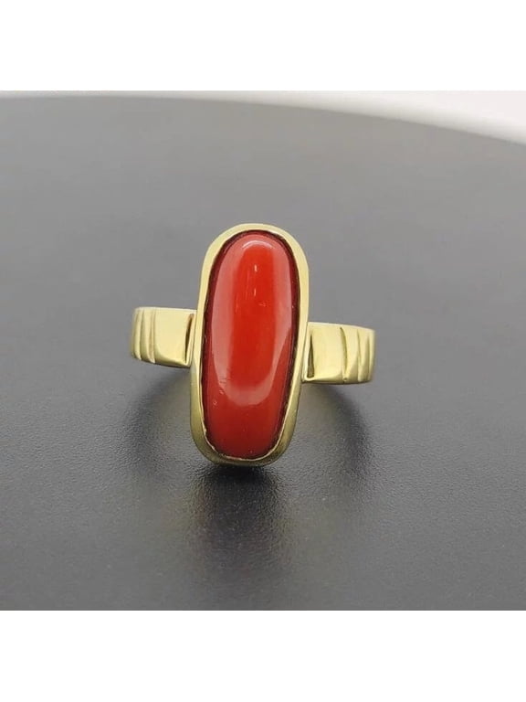 Natural certified 4-8ct red coral (moonga) gemstone ring in Sterling Silver metal for vedic astrology mars planet birthstone