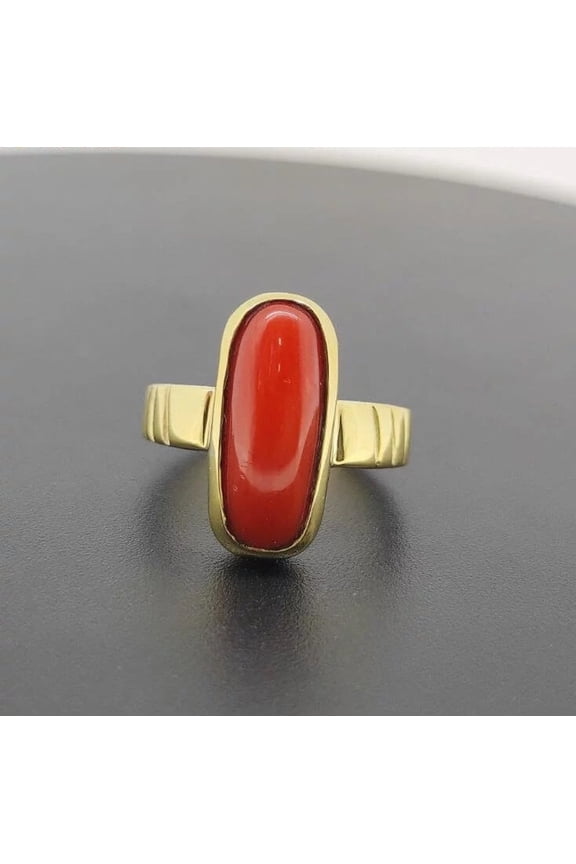 Natural certified 4-8ct red coral (moonga) gemstone ring in Sterling Silver metal for vedic astrology mars planet birthstone