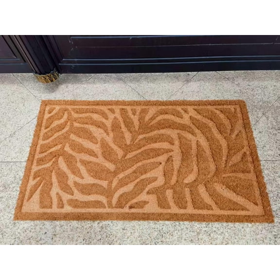 Natural coir embossed doormat with leaf pattern, coco coir welcome rug, sturdy and durable indoor and outdoor entrance anti slip pad, heavy-duty welcome pad, 43 * 76cm, natural rubber backing