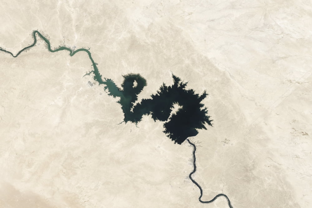 Natural color image of Qadisiyah Reservoir in Iraq Canvas Art - Stocktrek Images (35 x 23)
