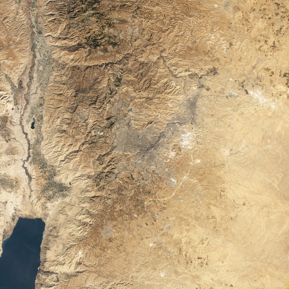 Natural-color satellite view of Amman Jordan Canvas Art - Stocktrek Images (28 x 28)