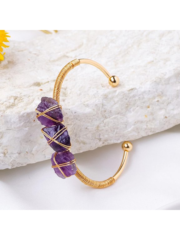 Natural crystal raw stone silk wrapped bracelet hand-woven natural amethyst white crystal bracelet