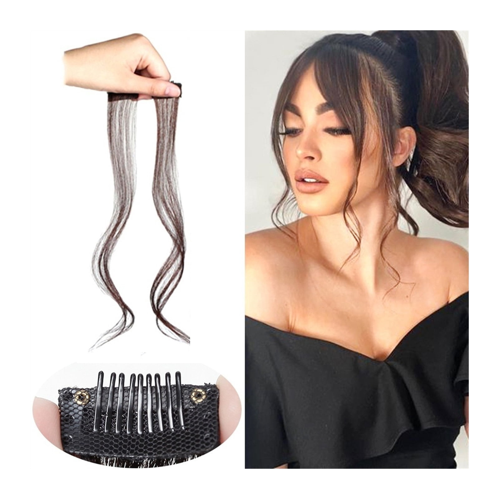 Natural curly side air bangs clip 30-35 cm women's fake bangs hair extension accessories 2-pack