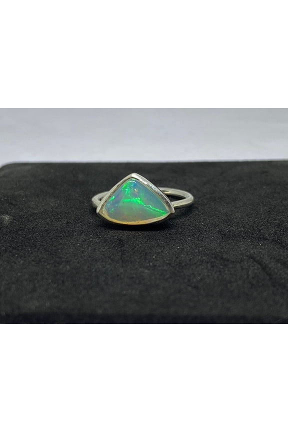 Natural fire opal triangle shape stone ring for women in 925 sterling silver