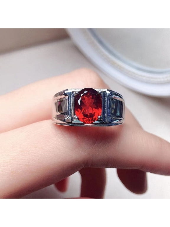 Natural garnet ring Mens Garnet Ring 925 Sterling Silver Gift For Him Garnet Statement Ring Promise Ring January Birthstone mens Ring