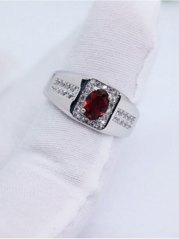 Natural garnet ring Mens Garnet Ring 925 Sterling Silver Gift For Him Garnet Statement Ring Promise Ring January Birthstone mens Ring