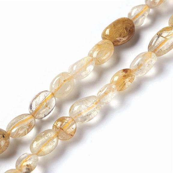 Natural golden Rutilated Quartz Beads Strands Tumbled Stone 6~10x5~7mm Hole: 1mm 54pcs/strand 15.5 inch(39.5cm)