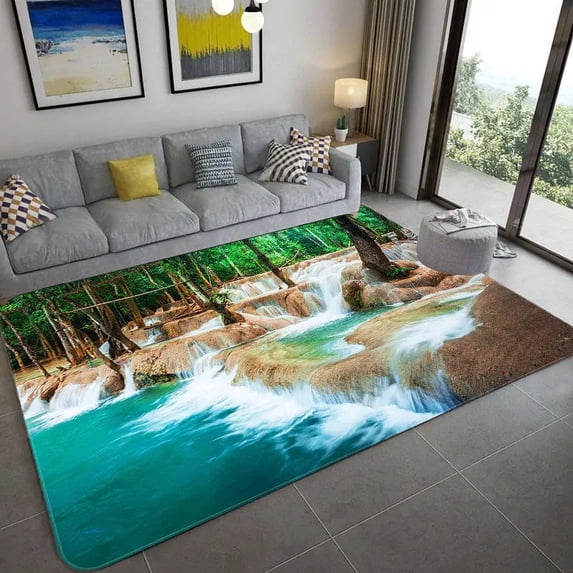 Natural landscape 3D green forest waterfall carpet bedroom living room bathroom study bal