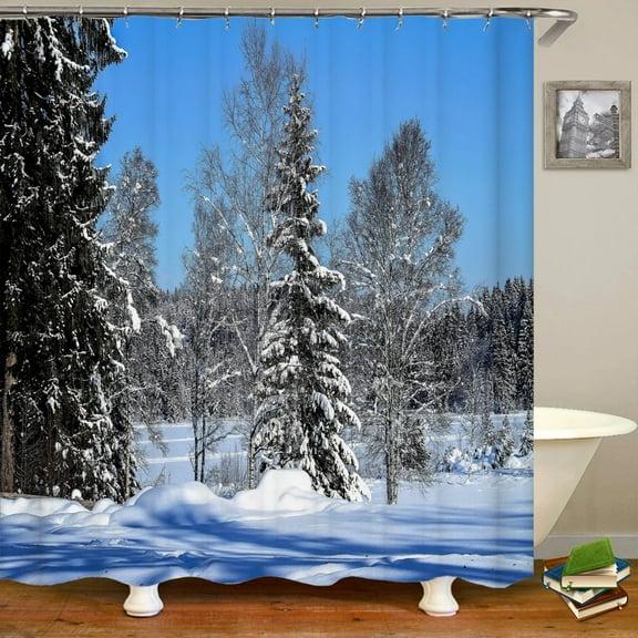 Natural landscape Shower Curtains Bathroom Curtain Snow Scene Cedar Waterproof Polyester Bath Curtain Home Decorationwith